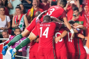 Le cri de joie de la sélection portugaise lors du second but d'André Silva en seconde période. © leMultimedia.info / Oreste Di Cristino